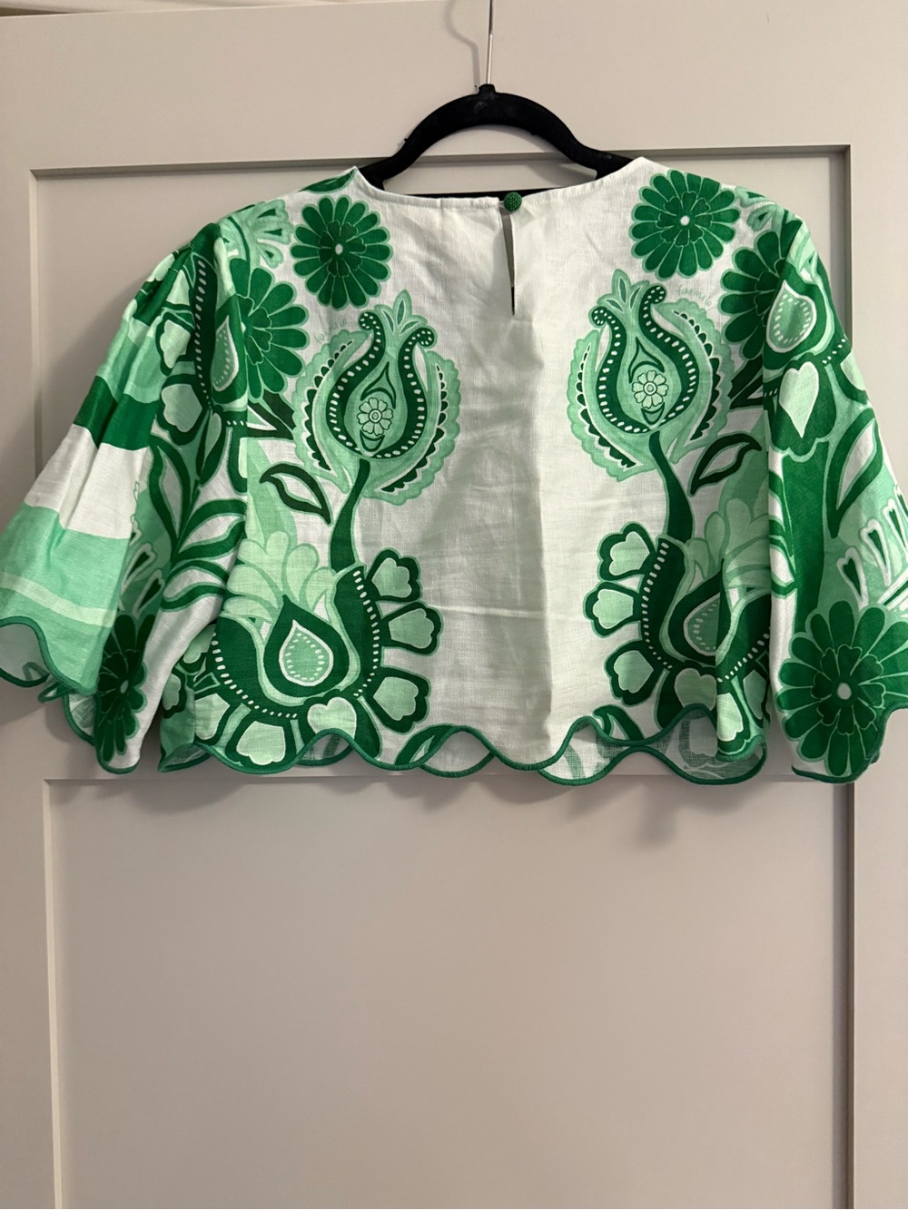 FARM Rio Green and White Embroidered Scallop-Hem Crop Top - Picture 4 of 5
